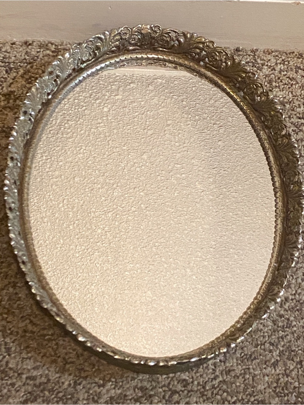 Ornate Oval Mirrored Tray-Siver - Tone Vintage Brass Vanity Perfume Tray Mirror - Picture 14 of 14